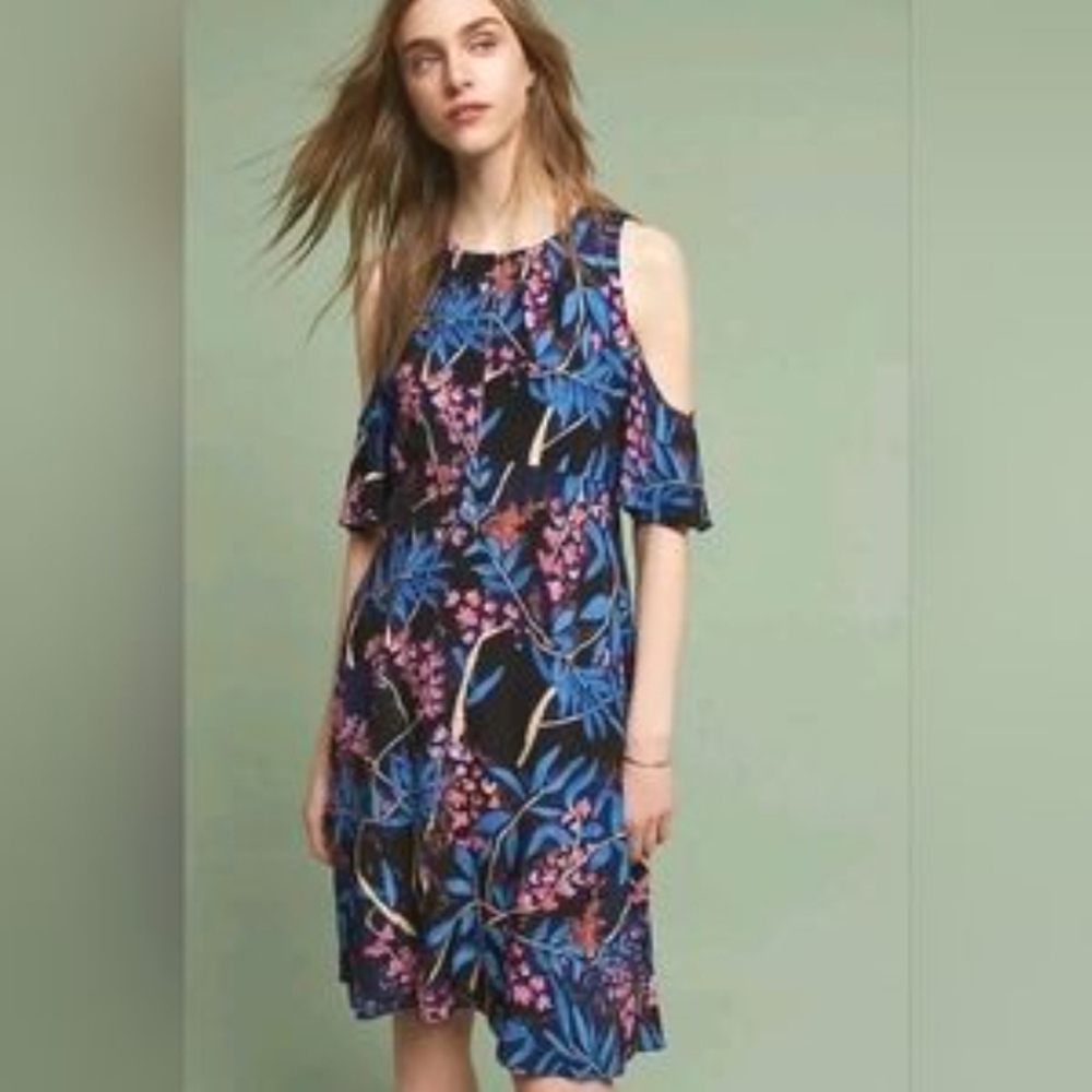 Anthropologie Maeve Elia flowered cold shoulder dress size 4